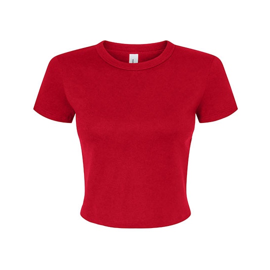 T-shirt Damski Crop Slim Prazkowany Bawelna BL1010 - Solid Red Blend