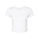 T-shirt Damski Crop Slim Prazkowany Bawełna BL1010 - Solid White Blend