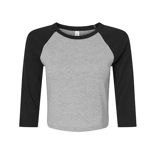 Damski Top Crop Raglanowy Bawełniany BL1200 - Athletic Heather & Black