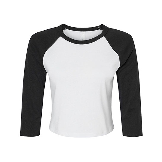 Damski Top Crop Raglanowy Bawelniany BL1200 - White & Black