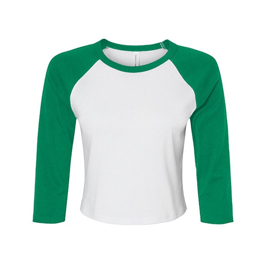 Damski prążkowany top raglanowy 3/4 crop BL1200 - White & Kelly Green