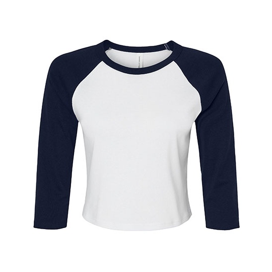 Damski Top Crop Raglanowy Bawelniany BL1200 - White & Navy