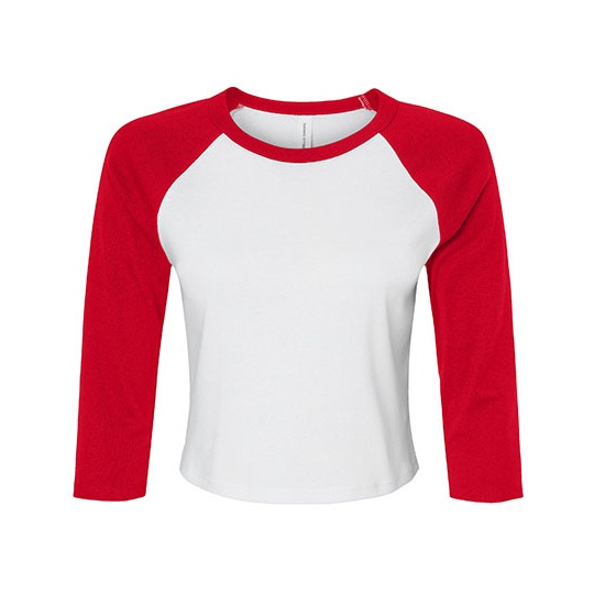 Damski prążkowany top raglanowy 3/4 Crop BL1200 - White & Red