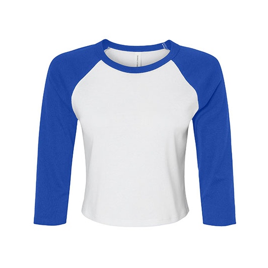 Damski Top Crop Raglanowy Bawelniany BL1200 - White & True Royal
