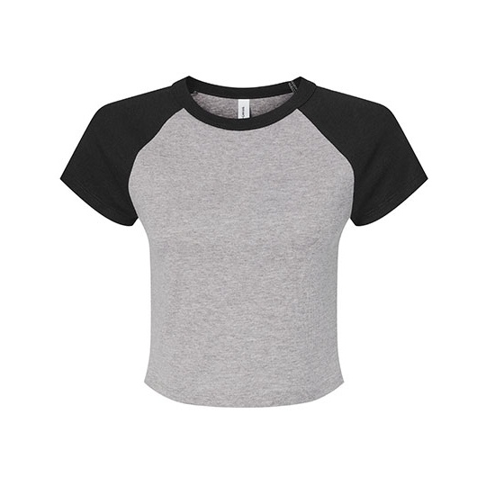 Damski prążkowany T-shirt crop z raglanowym rękawem BL1201 - Athletic Heather & Black