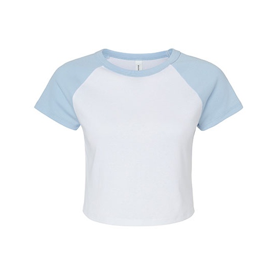 T-shirt Damski Prazkowany Crop Bawelna Strecz BL1201 - White & Baby Blue