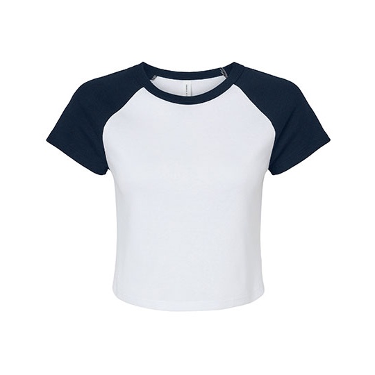 T-shirt Damski Prążkowany Crop Bawełna Strecz BL1201 - White & Navy
