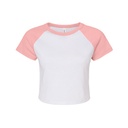 T-shirt Damski Prazkowany Crop Bawełna Strecz BL1201 - White & Pink