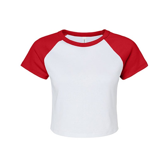 T-shirt Damski Prążkowany Crop Bawełna Strecz BL1201 - White & Red