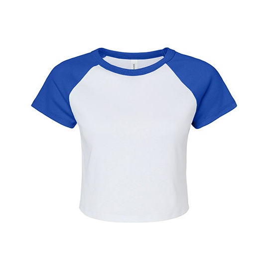 T-shirt Damski Prazkowany Crop Bawelna Strecz BL1201 - White & True Royal