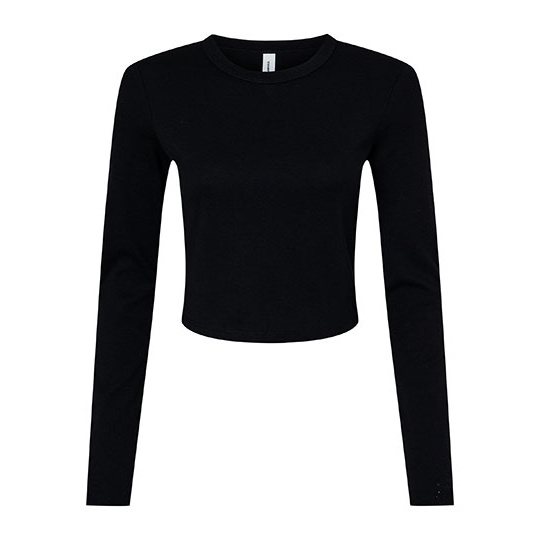 Crop Top Damski Dopasowany Bawełna Strecz BL1501 - Solid Black Blend