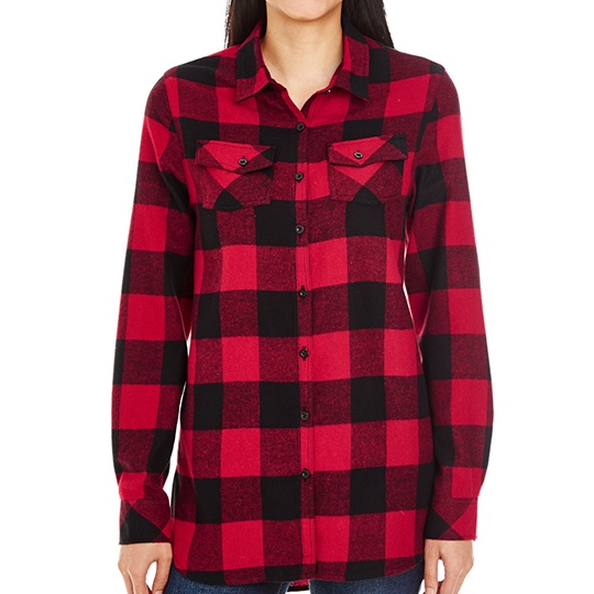 Koszula Damska Slim Flanelowa BU5210 - Red - Black (Checked)