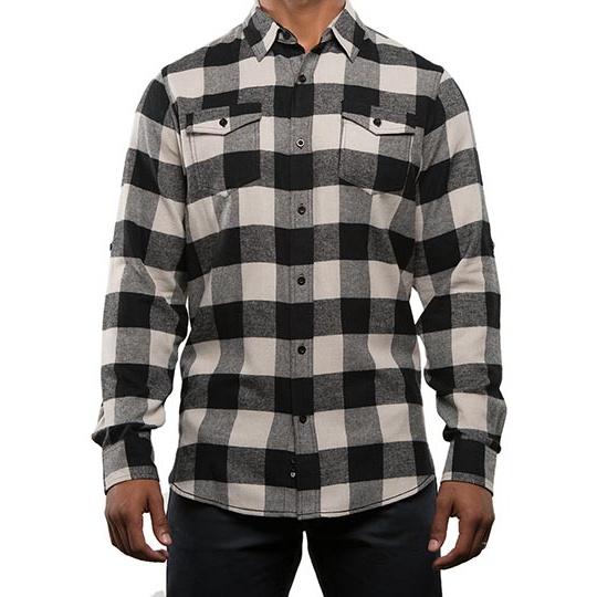 Koszula Klasyczna Flanelowa BU8210 - Ecru - Black (Checked)