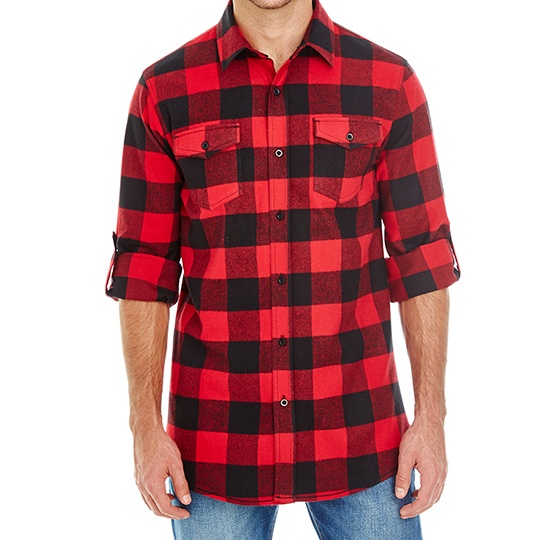 Koszula Klasyczna Flanelowa BU8210 - Red - Black (Checked)