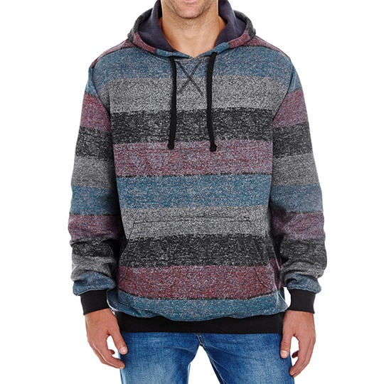 Bluza Meska Z Kapturem W Paski BU8603 - Red - Black (Striped)