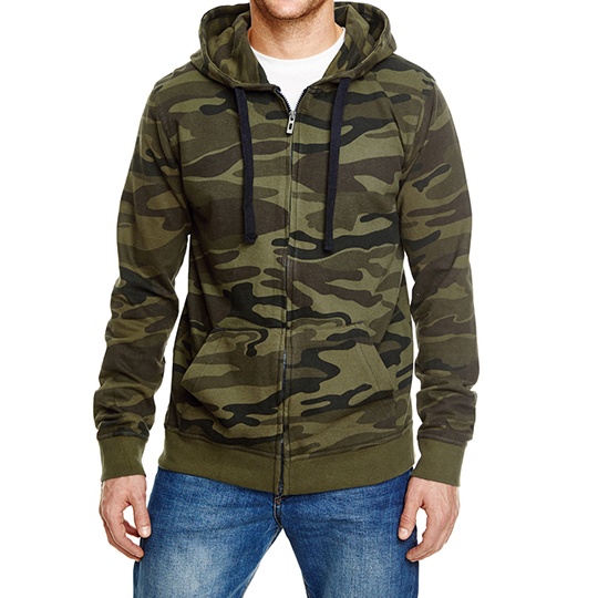 Bluza Meska Z Kapturem Na Zamek Mieszanka Bawelny BU8615 - Green Camo