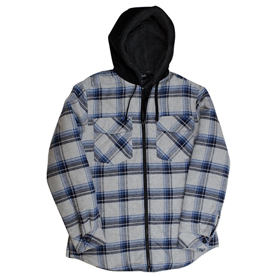 Kurtka Meska Flanelowa z Kapturem BU8620 - Grey - Blue (Checked)