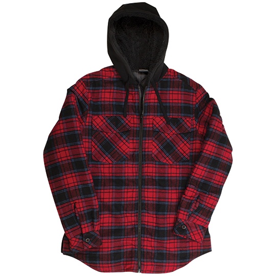 Kurtka Męska Flanelowa z Kapturem BU8620 - Red - Navy (Checked)