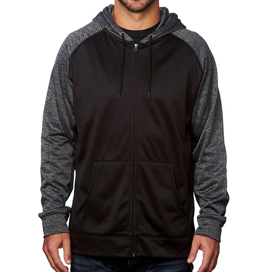Bluza z Kapturem Meska Raglanowa Poliestrowa BU8660 - Black & Heather Charcoal