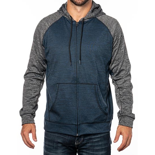 Bluza z Kapturem Męska Raglanowa Poliestrowa BU8660 - Heather Navy & Heather Charcoal