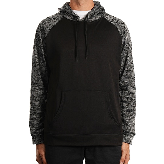 Bluza z Kapturem Męska Raglanowa Poliestrowa BU8670 - Black & Heather Charcoal