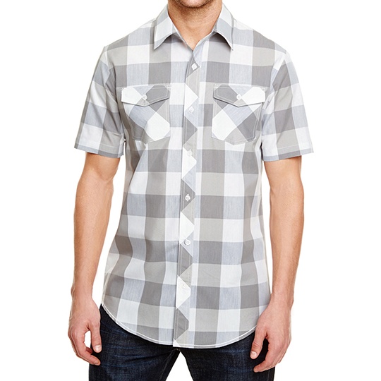 Koszula Klasyczna Krotki Rekaw Flanela w Krate BU9203 - Grey - White (Checked)