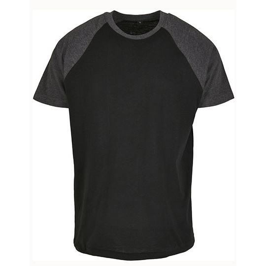 Koszulka Meska Slim Raglan Bawelniana BY007 - Black & Charcoal (Heather)