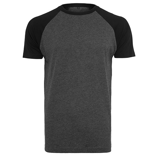 Koszulka Meska Slim Raglan Bawelniana BY007 - Charcoal (Heather) & Black