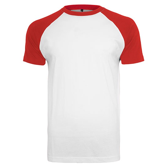 Koszulka Meska Slim Raglan Bawelniana BY007 - White & Red