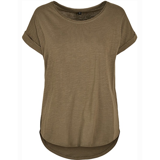 Damski T-shirt Slub z Przedłużonym Tyłem BY036 - Olive