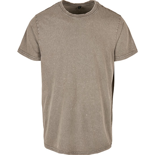 T-shirt Meski Klasyczny Bawelniany Acid Wash BY190 - Dark Khaki