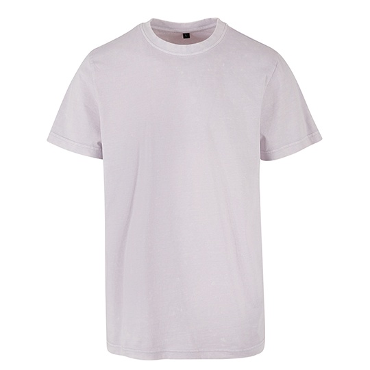 T-shirt Męski Klasyczny Bawełniany Acid Wash BY190 - Soft Lilac