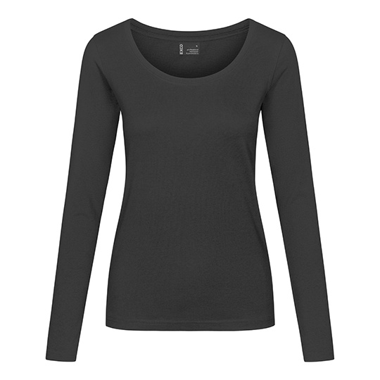 Koszulka Damska z Dlugim Rekawem Slim Bawelna Poliester Odporna na Mechacenie CD4095 - Charcoal (Solid)