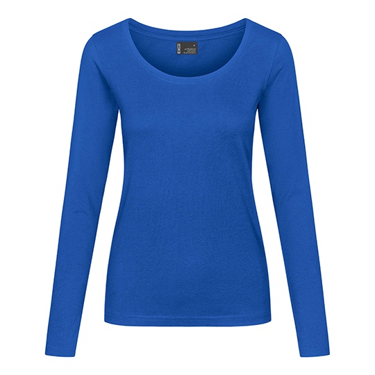 Koszulka Damska z Dlugim Rekawem Slim Bawelna Poliester Odporna na Mechacenie CD4095 - Cobalt Blue