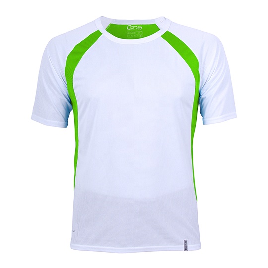 Koszulka Sportowa Krótki Rękaw Mikropoliester Oddychająca CN140 - White & Lime