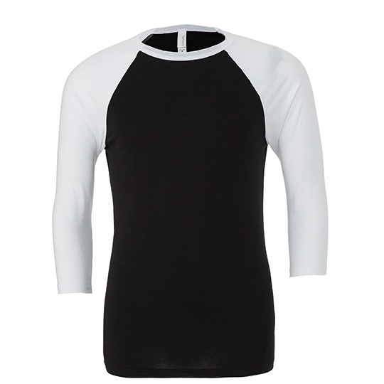 Koszulka Baseballowa Unisex Czesana Bawełna Triblend CV3200 - Black & White