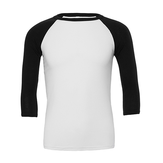 Koszulka Baseballowa Unisex Czesana Bawelna Triblend CV3200 - White & Black