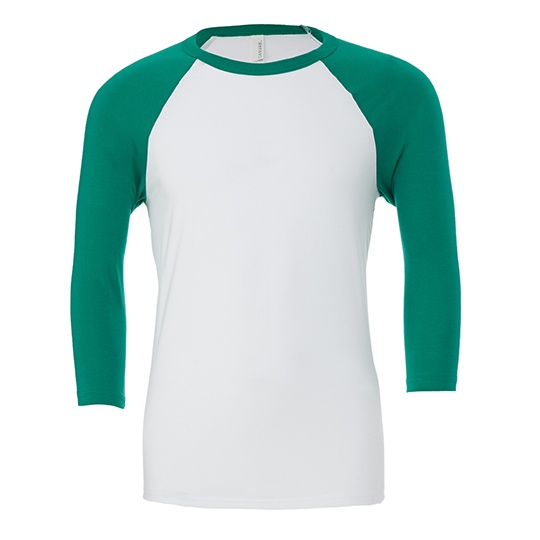 Koszulka Baseballowa Unisex Czesana Bawelna Triblend CV3200 - White & Kelly
