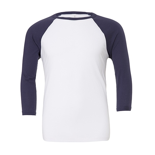 Koszulka Baseballowa Unisex Czesana Bawelna Triblend CV3200 - White & Navy