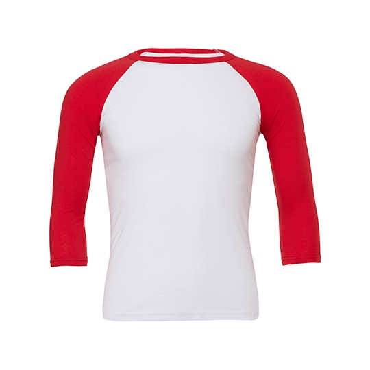 Koszulka Baseballowa Unisex Czesana Bawelna Triblend CV3200 - White & Red