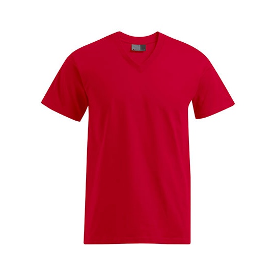 T-shirt Meski V-neck Klasyczny Bawelniany E3025 - Fire Red