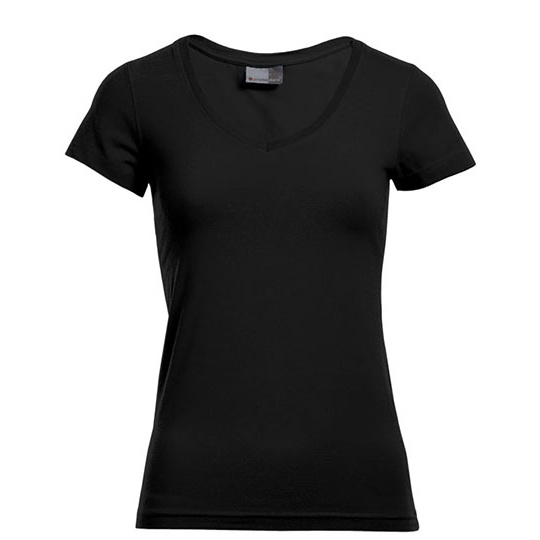 T-shirt Damski Slim Dekolt V E3086 - Black