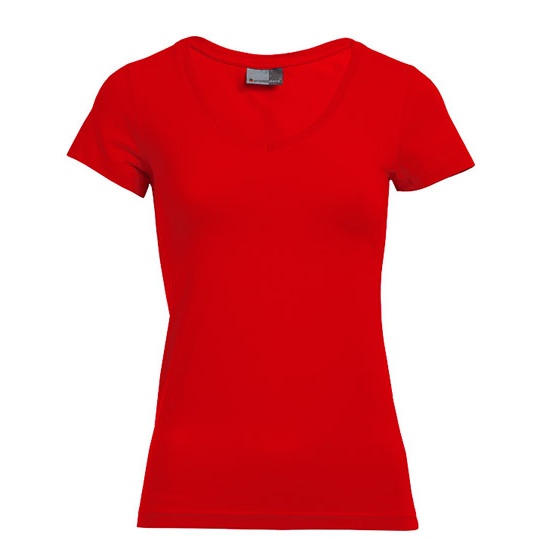 T-shirt Damski Slim Dekolt V E3086 - Fire Red