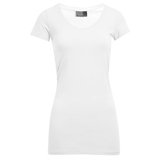 T-shirt Damski Dopasowany Długi Bawełna Elastan E3087 - White