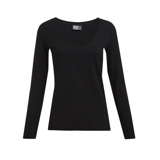 Damski T-shirt Slim z Dlugim Rekawem E4085 - Black