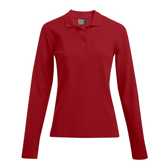 Damskie polo slim z długim rękawem E4605 - Fire Red