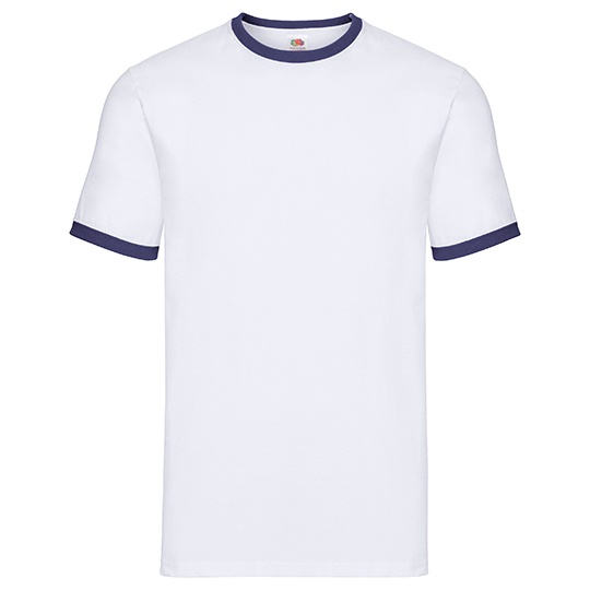 Koszulka Meska Klasyczna Bawelniana Ringer F159 - White & Navy