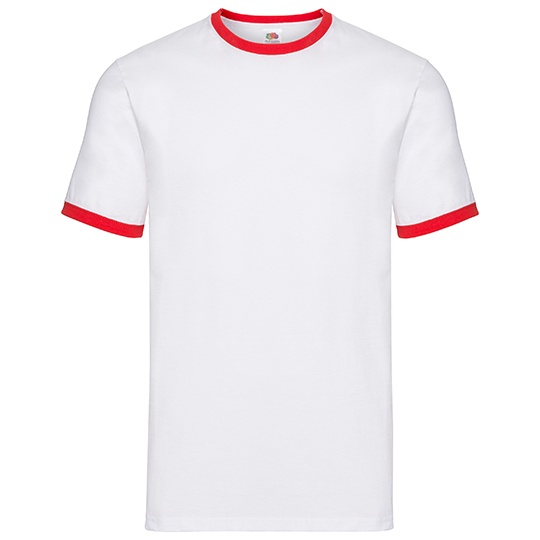 Koszulka Męska Klasyczna Bawełniana Ringer F159 - White & Red