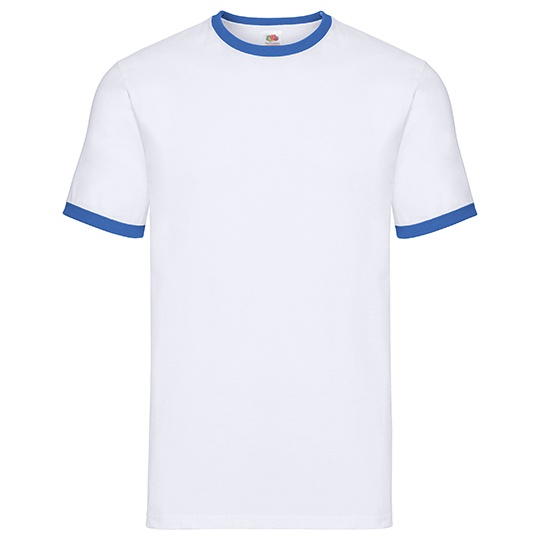 Koszulka Meska Klasyczna Bawelniana Ringer F159 - White & Royal Blue