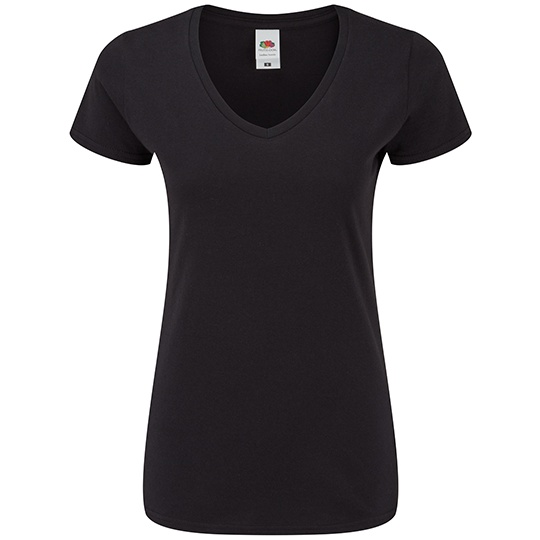 Koszulka Damska Slim Bawełniana Dekolt V F274 - Black